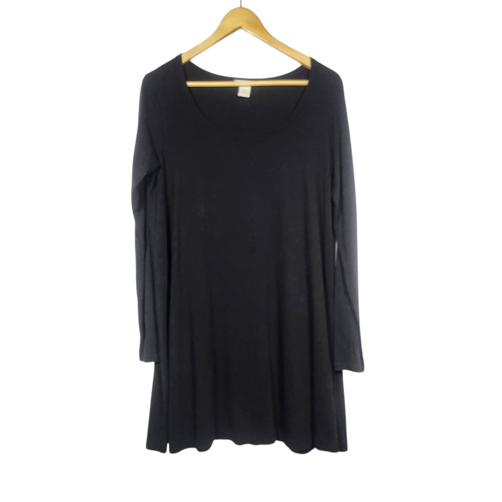Joan Vass Tunic Top Womens 2 Black Long Sleeve Scoop Neck Minimalist Lagenlook